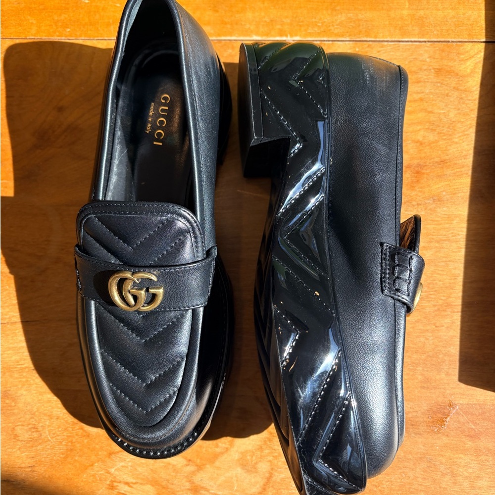 Gucci Black Quilted Leather GG Logo Loafers
